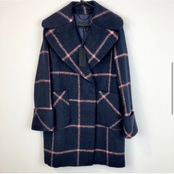 KENDALL & KYLIE PLAID NAVY WOOL COAT JACKET - Picture 5 of 11